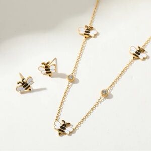 Bee Necklace & Earrings Set 18K Gold-Plated Stainless Steel